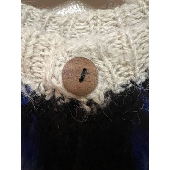 Vtg Signature Imports Alpaca Fair Isle Cardigan Black Blue White Fuzzy Bolivia - Picture 11 of 16